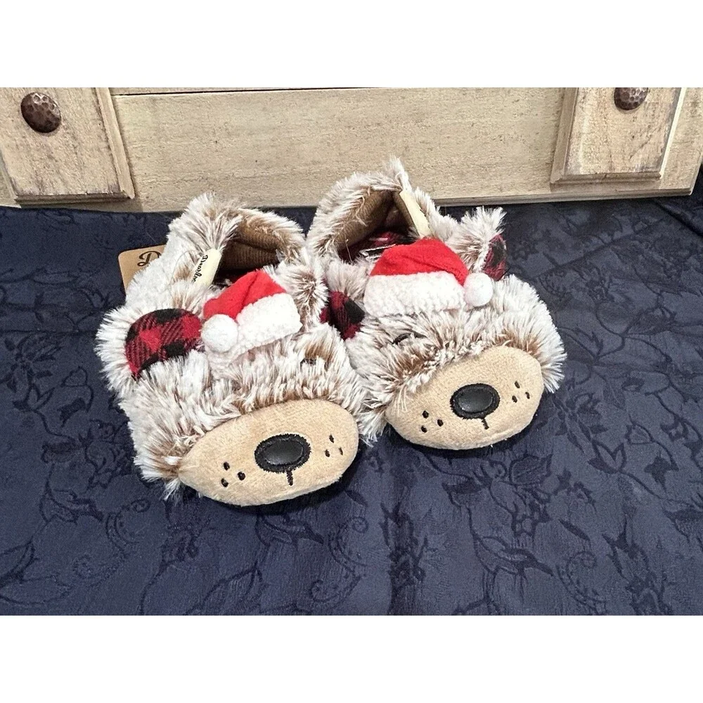 Dearfoams Cozy Comfort Baby Bear Toddler Fuzzy Slippers Size 5/6 Christmas Theme